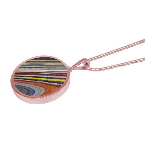 Rose Gold Fordite Round Double Sided Pendant