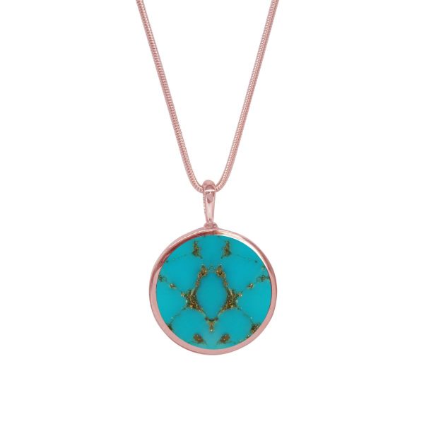 Rose Gold Turquoise Round Double Sided Pendant