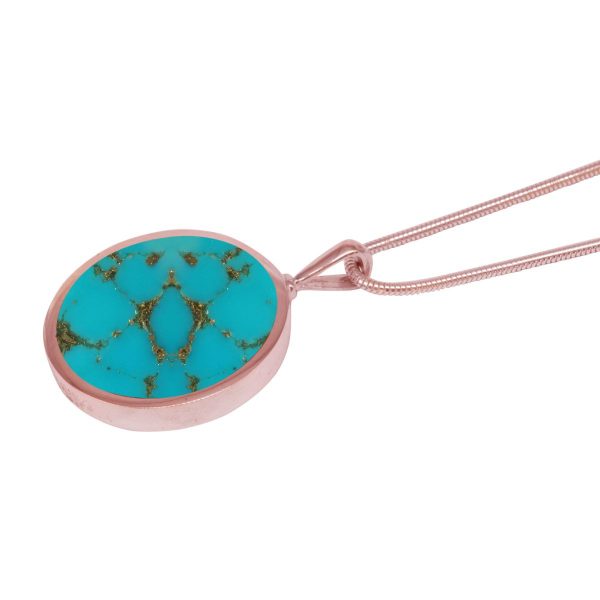 Rose Gold Turquoise Round Double Sided Pendant