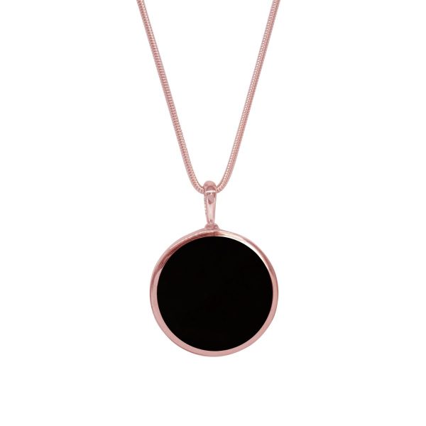 Rose Gold Whitby Jet Round Double Sided Pendant