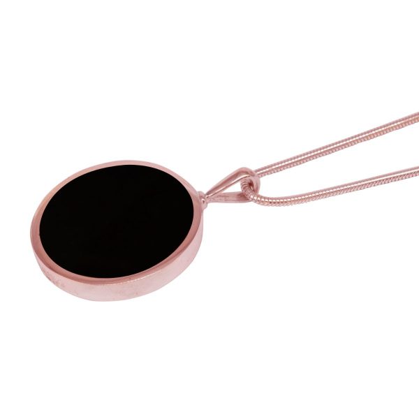 Rose Gold Whitby Jet Round Double Sided Pendant