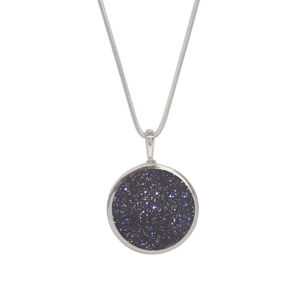 Silver Blue Goldstone Round Double Sided Pendant