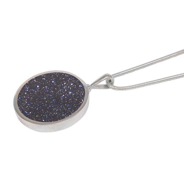 Silver Blue Goldstone Round Double Sided Pendant