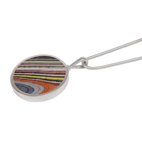 Silver Fordite Round Double Sided Pendant