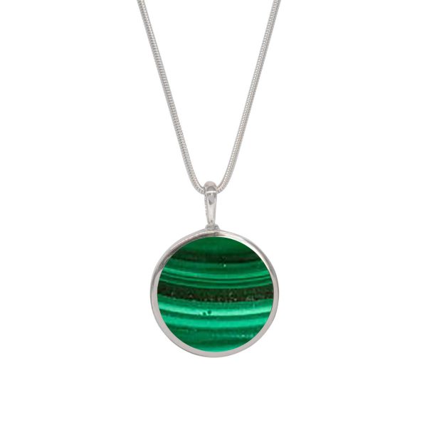 Silver Malachite Round Double Sided Pendant