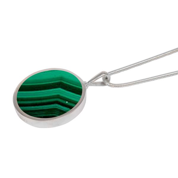 Silver Malachite Round Double Sided Pendant