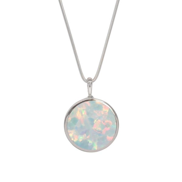 Silver Opalite Sun Ice Round Double Sided Pendant