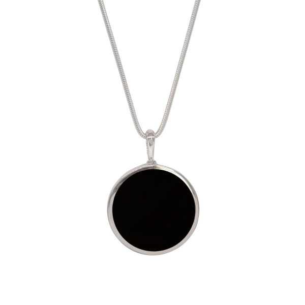 Silver Whitby Jet Round Double Sided Pendant