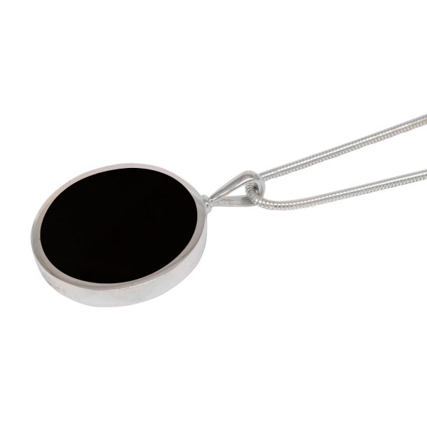 Silver Whitby Jet Round Double Sided Pendant