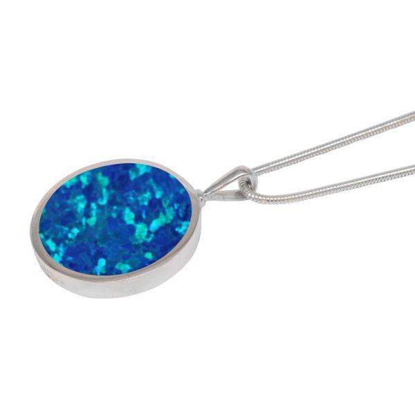 White Gold Opalite Cobalt Blue Round Double Sided Pendant