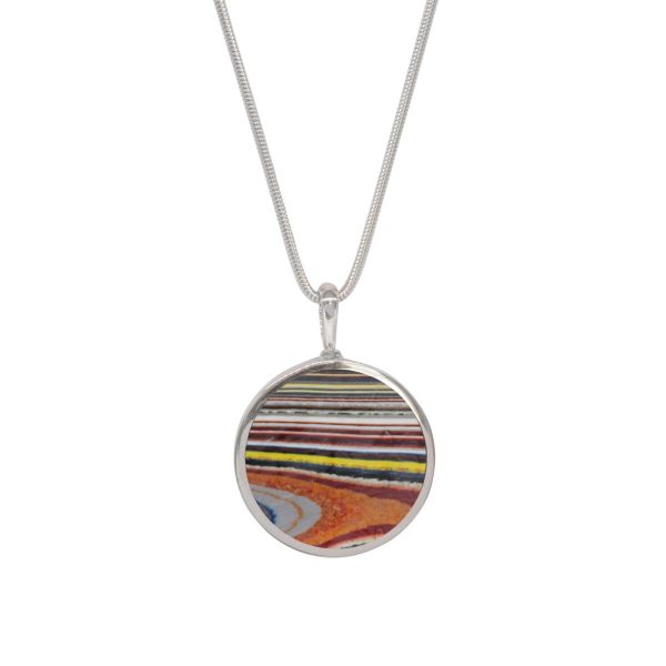 White Gold Fordite Round Double Sided Pendant