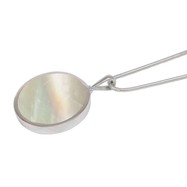 White Gold Mother of Pearl Round Double Sided Pendant