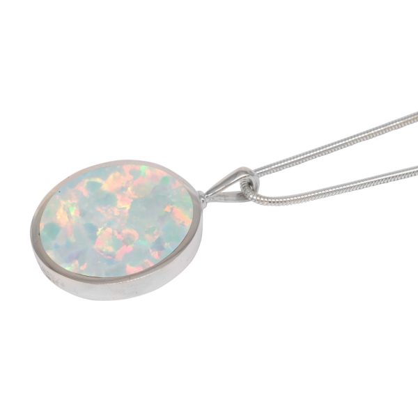White Gl=old Opalite Sun Ice Round Double Sided Pendant