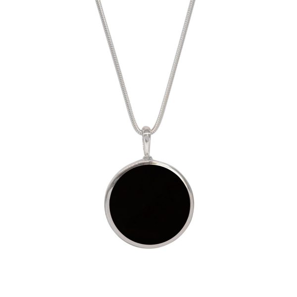 White Gold Whitby Jet Round Double Sided Pendant