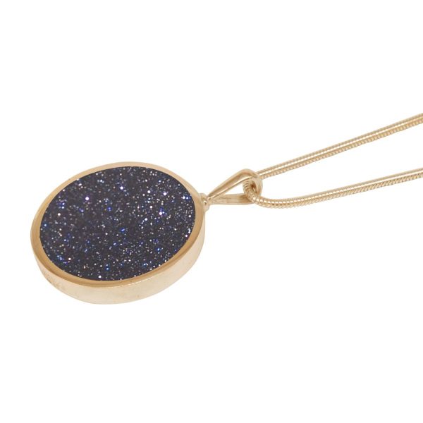 Yellow Gold Blue Goldstone Round Double Sided Pendant