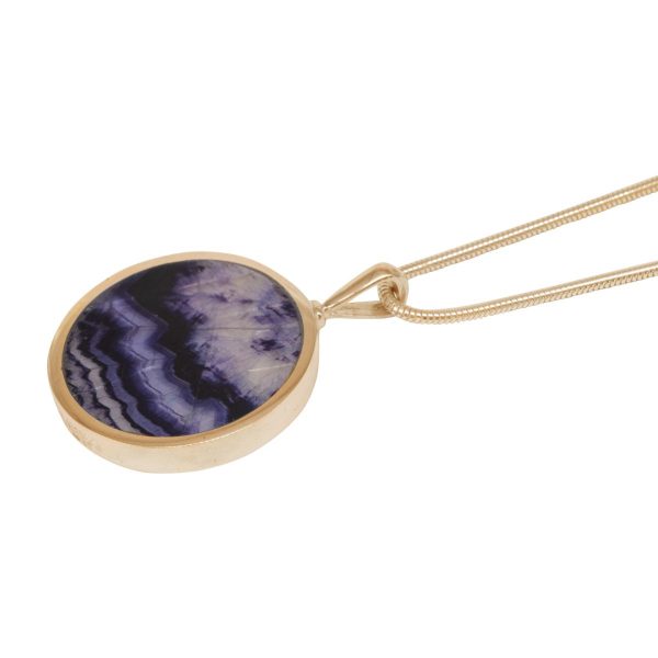 Yellow Gold Blue John Round Double Sided Pendant