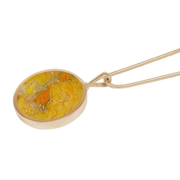 Yellow Gold Bumblebee Jasper Round Double Sided Pendant