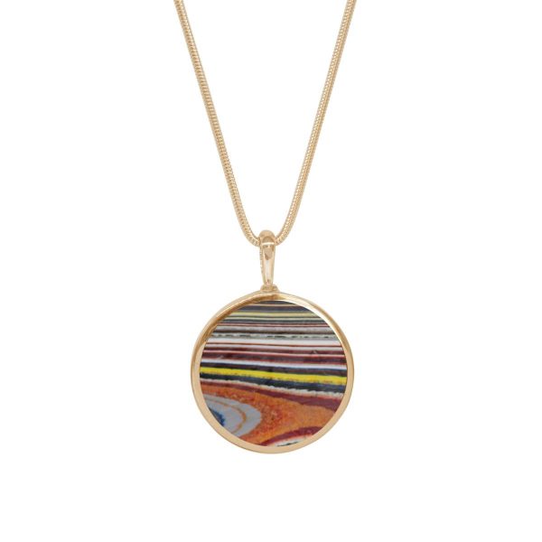 Yellow Gold Fordite Round Double Sided Pendant
