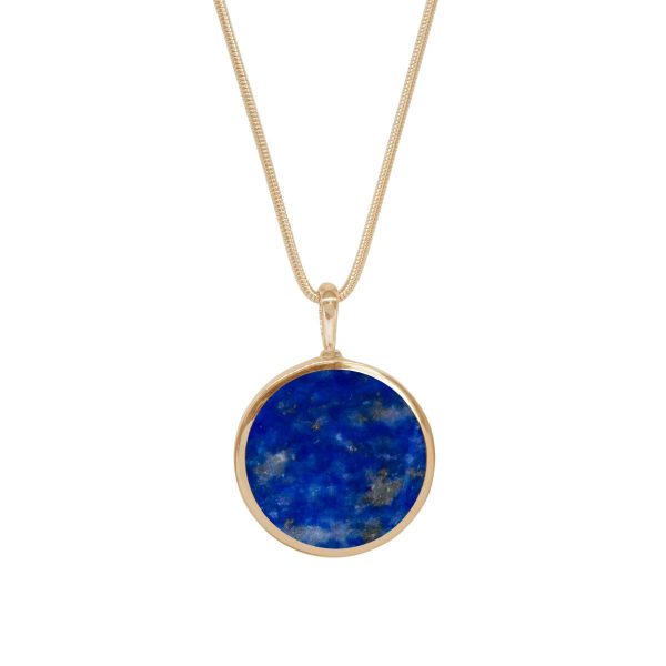 Yellow Gold Lapis Round Double Sided Pendant