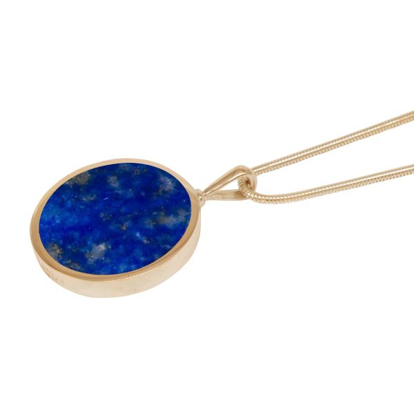 Yellow Gold Lapis Round Double Sided Pendant