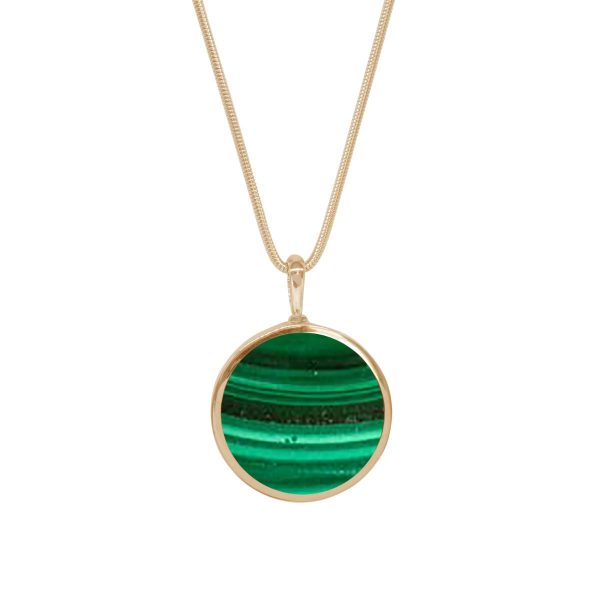 Yellow Gold Malachite Round Double Sided Pendant