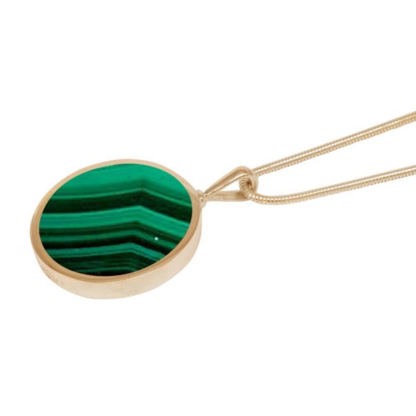 Yellow Gold Malachite Round Double Sided Pendant