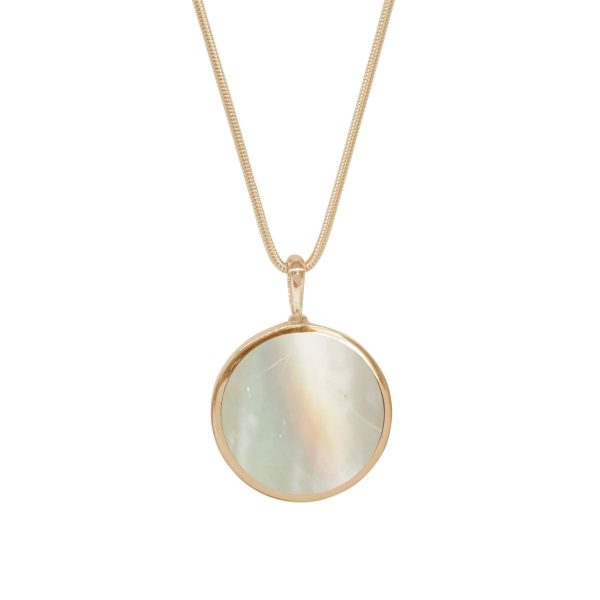 Yellow Gold Mother of Pearl Round Double Sided Pendant