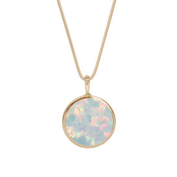 Yellow Gold Opalite Sun Ice Round Double Sided Pendant