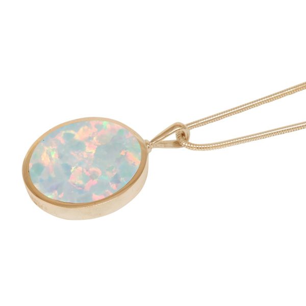 Yellow Gold Opalite Sun Ice Round Double Sided Pendant