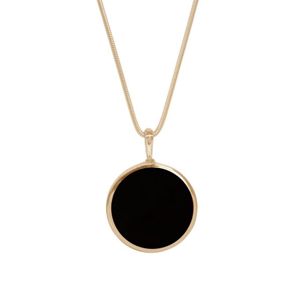 Yellow Gold Whitby Jet Round Double Sided Pendant