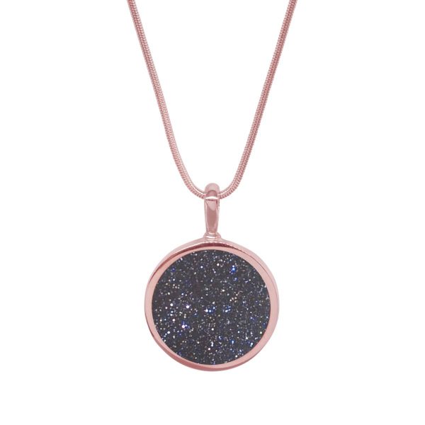 Rose Gold Blue Goldstone Round Double Sided Pendant