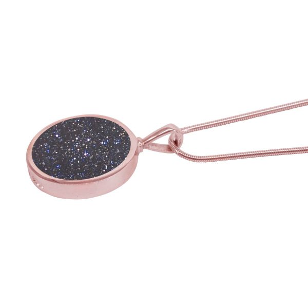 Rose Gold Blue Goldstone Round Double Sided Pendant