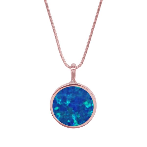 Rose Gold Opalite Cobalt Blue Round Double Sided Pendant