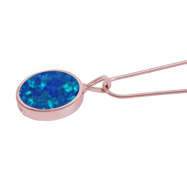 Rose Gold Opalite Cobalt Blue Round Double Sided Pendant