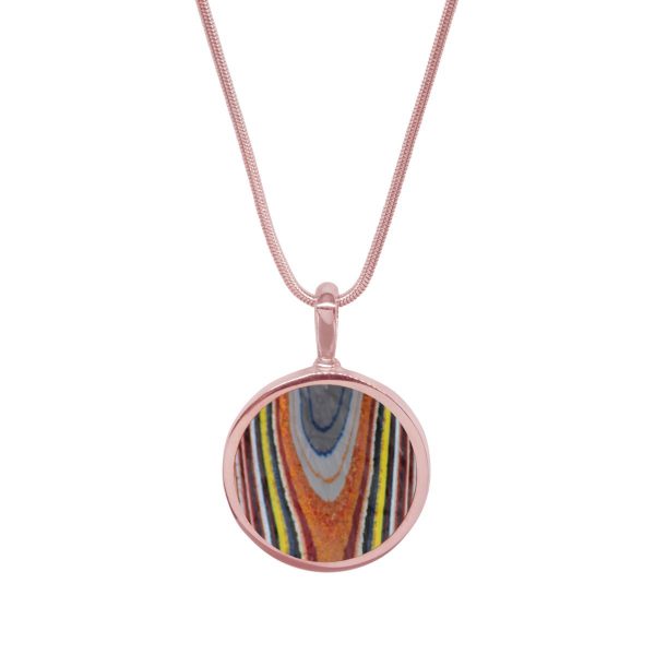 Rose Gold Fordite Round Double Sided Pendant