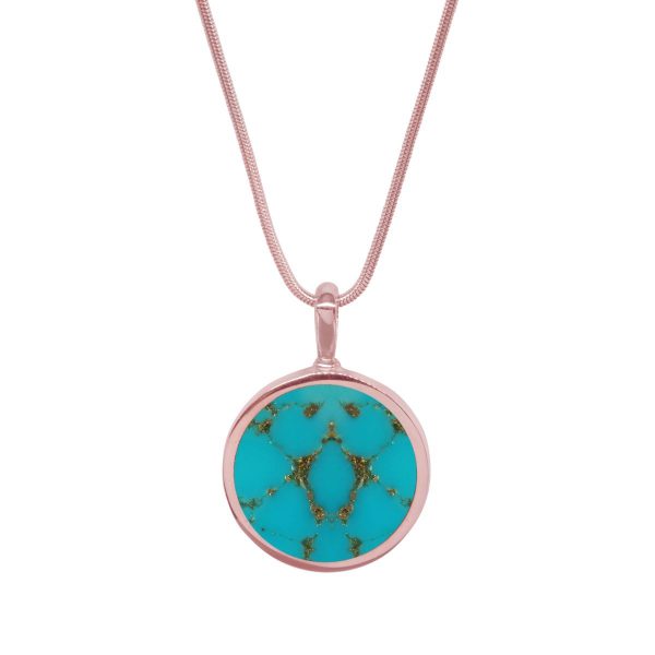 Rose Gold Turquoise Round Double Sided Pendant