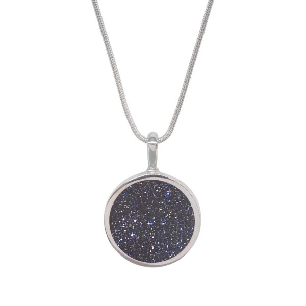 Silver Blue Goldstone Round Double Sided Pendant