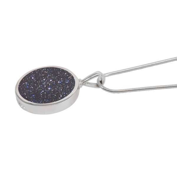 Silver Blue Goldstone Round Double Sided Pendant