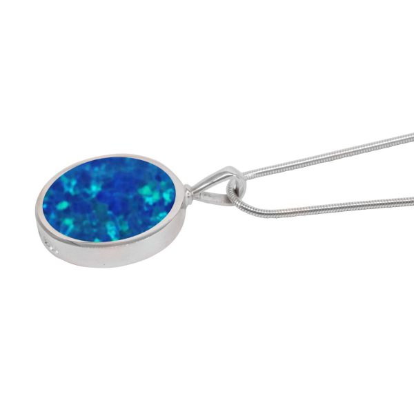 Silver Opalite Cobalt Blue Round Double Sided Pendant