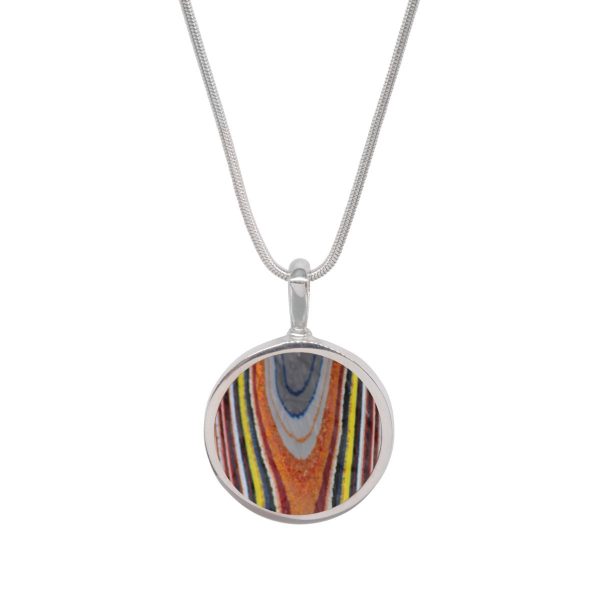 Silver Fordite Round Double Sided Pendant