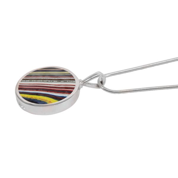 Silver Fordite Round Double Sided Pendant