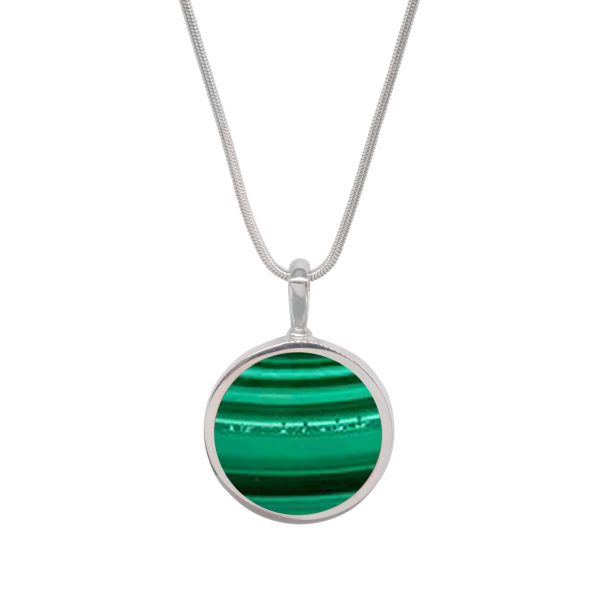 Silver Malachite Round Double Sided Pendant