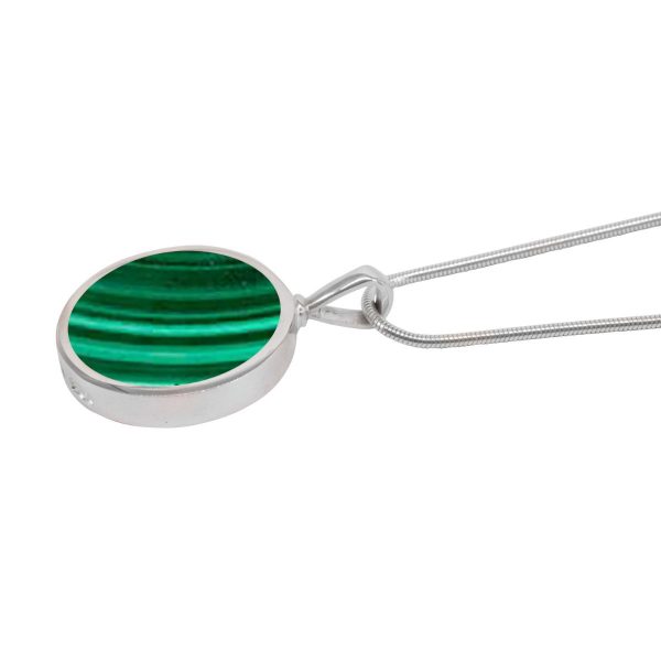 Silver Malachite Round Double Sided Pendant