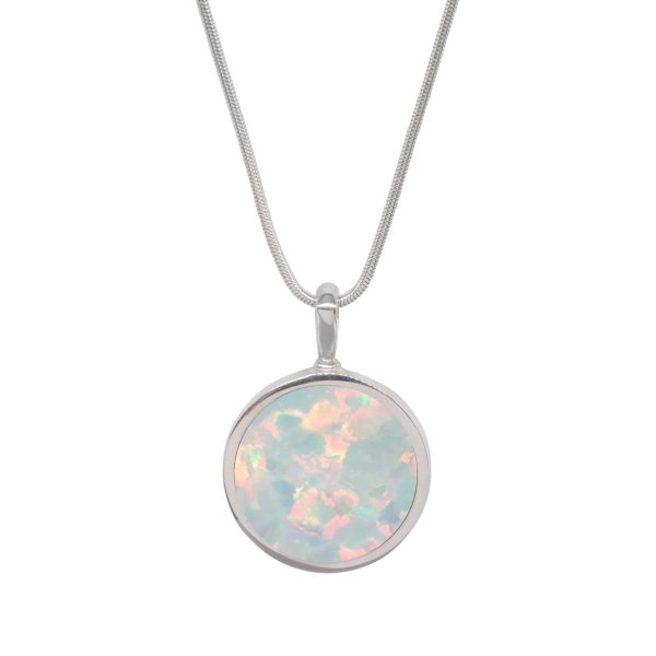 Silver Opalite Sun Ice Round Double Sided Pendant