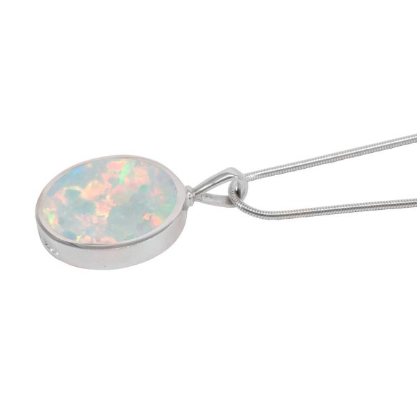 Silver Opalite Sun Ice Round Double Sided Pendant