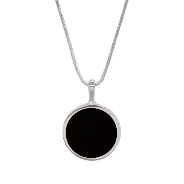 Silver Whitby Jet Round Double Sided Pendant