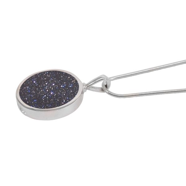 White Gold Blue Goldstone Round Double Sided Pendant