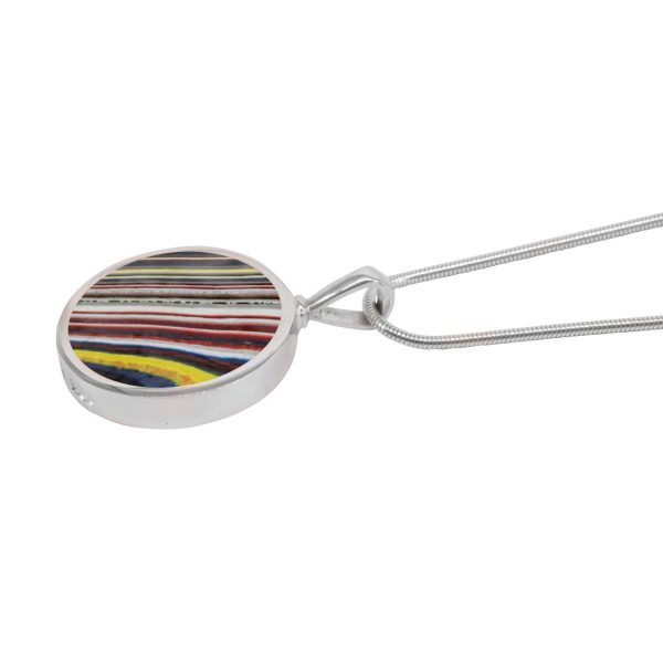 White Gold Fordite Round Double Sided Pendant