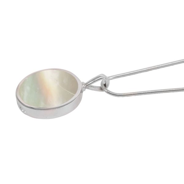 White Gold Mother of Pearl Round Double Sided Pendant