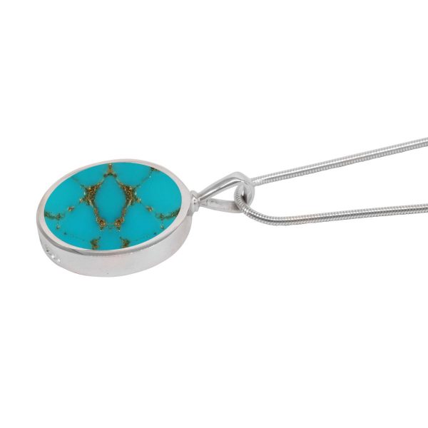 White Gold Turquoise Round Double Sided Pendant